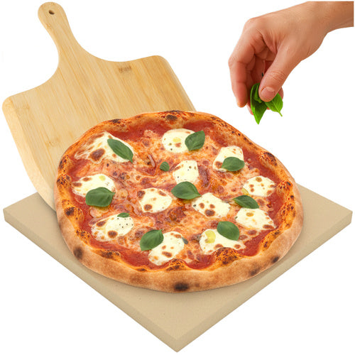 Ruhhy 26916 Pizzasteen met Bamboeschep - 38 x 36 cm - Cordieriet