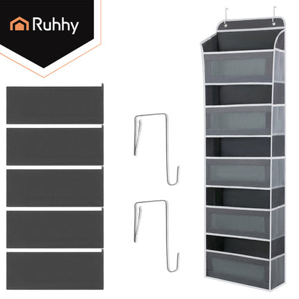 Ruhhy Hangende Deur Organizer - 5 Planken - Met Opbergvakken - Grijs/Wit