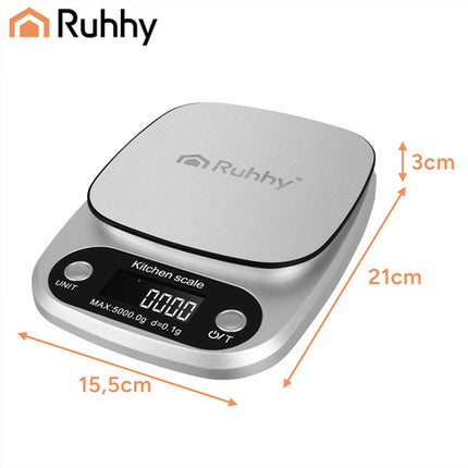 Ruhhy Digitale Keukenweegschaal - 5kg - 0,1g - RVS - Met Tarra