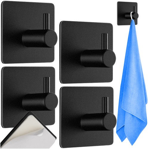 Ruhhy Zelfklevende Handdoekhaken - 4-delig - Mat Zwart - Loft Stijl