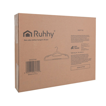 Ruhhy Anti-Slip Kledinghangers - 20 Stuks - Ruimtebesparend - Grijs