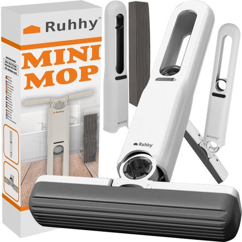 Ruhhy Mini Mop - Zelfknijpend - Met 2 Opzetstukken - Wit