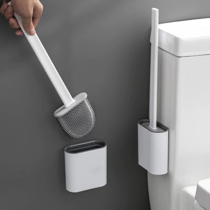 Ruhhy Siliconen Toiletborstel - Slim Design - Met Houder - Wit/Grijs