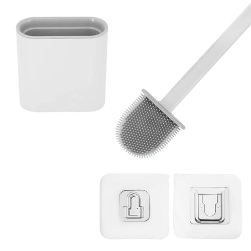 Ruhhy Siliconen Toiletborstel - Slim Design - Met Houder - Wit/Grijs