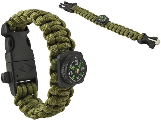 Trizand Survival Armband 5-in-1 - Groen - Met Kompas & Firestarter