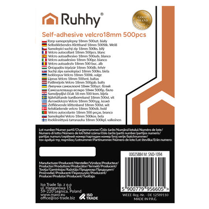 Ruhhy Zelfklevende Klittenband - 5 m x 5 cm - Zwart - Sterke Lijmlaag