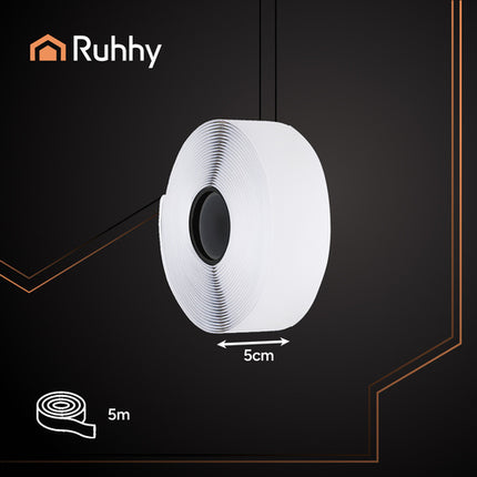 Ruhhy Zelfklevende Klittenband - 5 m x 5 cm - Wit - Sterke Lijmlaag
