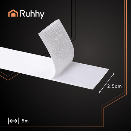 Ruhhy Zelfklevend Klittenband - 5m x 2,5cm - Wit - Universeel
