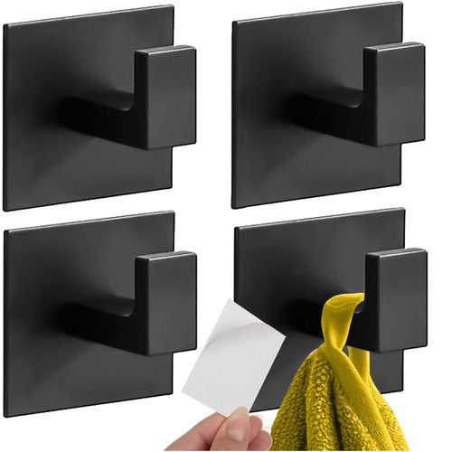 Ruhhy Zelfklevende Handdoekhaken - Set van 4 - Mat Zwart - Loft Design