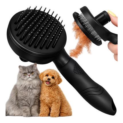 Purlov Zelfreinigende Huisdierenborstel - Voor Honden en Katten - Zwart
