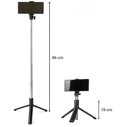 Izoxis Selfie Stick met Tripod - Bluetooth Afstandsbediening - 92 cm - Zwart