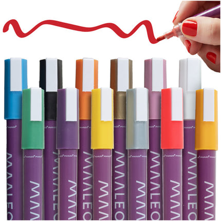 Maaleo Acrylmarkers Set - 12 Kleuren - Watervaste Decoratiestiften