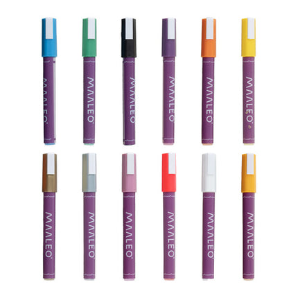 Maaleo Acrylmarkers Set - 12 Kleuren - Watervaste Decoratiestiften
