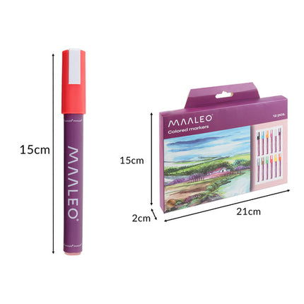 Maaleo Acrylmarkers Set - 12 Kleuren - Watervaste Decoratiestiften