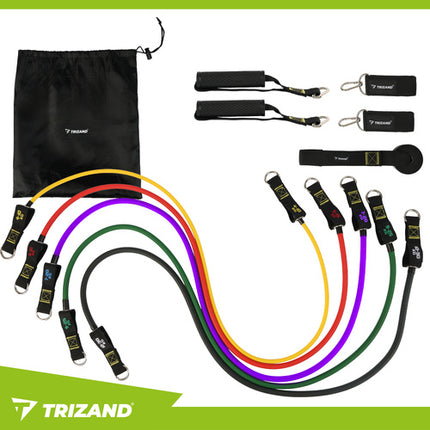 Trizand Weerstandsbanden Set - 11-delig - Met Handvatten - Zwart