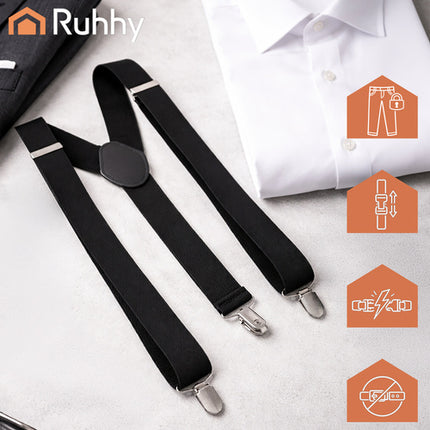 Ruhhy Heren Bretels - Breed 3,5 cm - Verstelbaar - Zwart - Y-Model