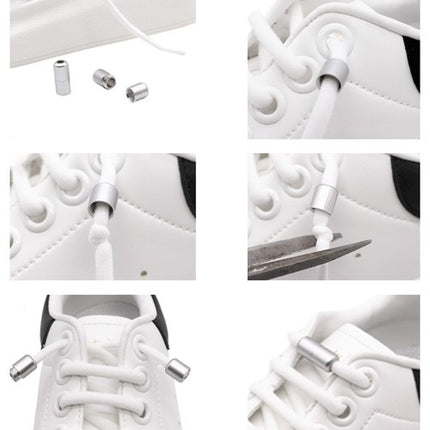 Malatec Elastische Veters - Zonder Strikken - 100 cm - Wit/Zilver