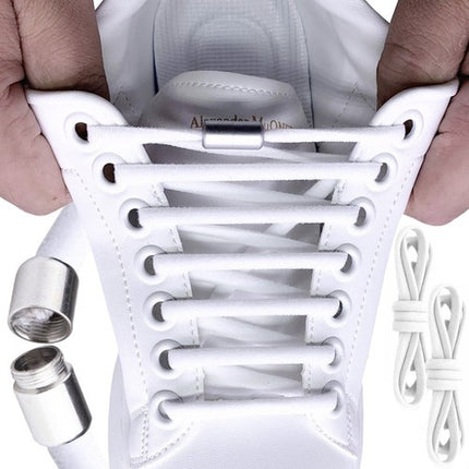 Malatec Elastische Veters - Zonder Strikken - 100 cm - Wit/Zilver