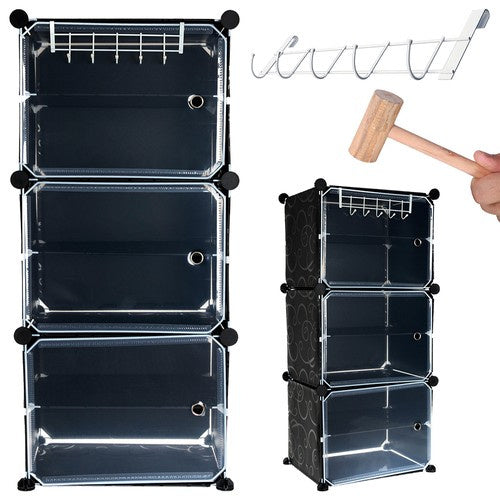 Modulair Schoenrek - 6 Schappen - Met Kledinghanger - Zwart