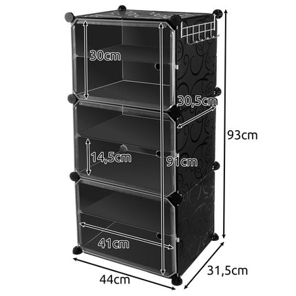 Modulair Schoenrek - 6 Schappen - Met Kledinghanger - Zwart