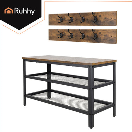 Ruhhy Kapstok met Schoenbank - 73 cm - 2-in-1 Loft Design - Zwart