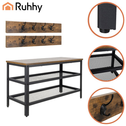 Ruhhy Kapstok met Schoenbank - 73 cm - 2-in-1 Loft Design - Zwart