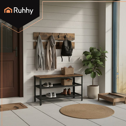 Ruhhy Kapstok met Schoenbank - 73 cm - 2-in-1 Loft Design - Zwart