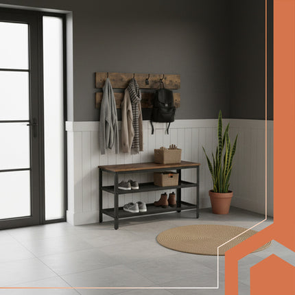 Ruhhy Kapstok met Schoenbank - 73 cm - 2-in-1 Loft Design - Zwart