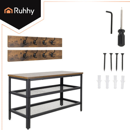 Ruhhy Kapstok met Schoenbank - 73 cm - 2-in-1 Loft Design - Zwart