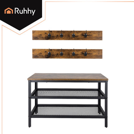 Ruhhy Kapstok met Schoenbank - 73 cm - 2-in-1 Loft Design - Zwart