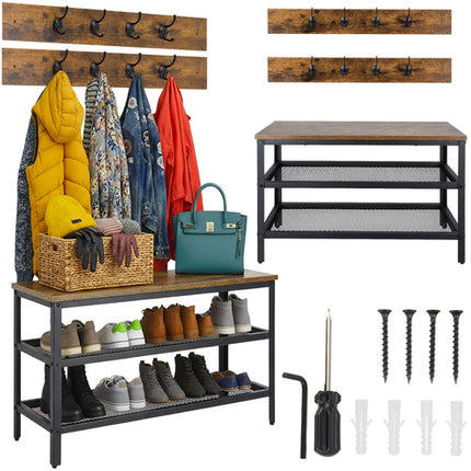 Ruhhy Kapstok met Schoenbank - 73 cm - 2-in-1 Loft Design - Zwart