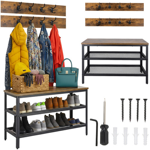 Ruhhy Kapstok met Schoenbank - 73 cm - 2-in-1 Loft Design - Zwart