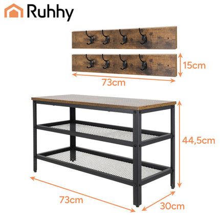 Ruhhy Kapstok met Schoenbank - 73 cm - 2-in-1 Loft Design - Zwart