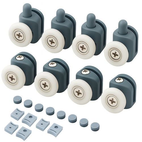 Ruhhy Douchecabine Wieltjes Set - 8-delig - Universeel - RVS/Nylon