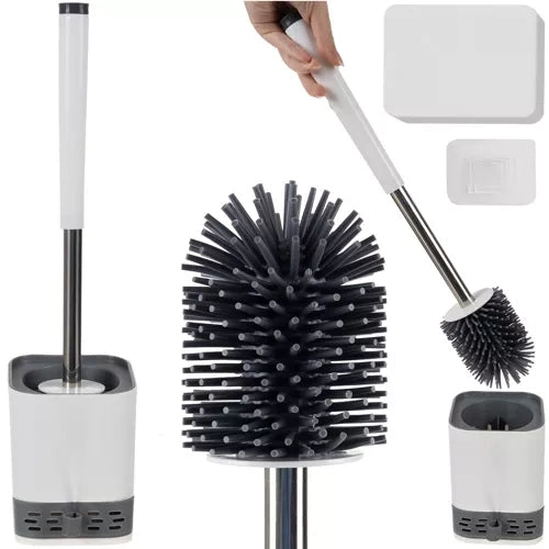 Ruhhy Siliconen Toiletborstel - Hangend - Met Reinigingsset - Wit/Grijs