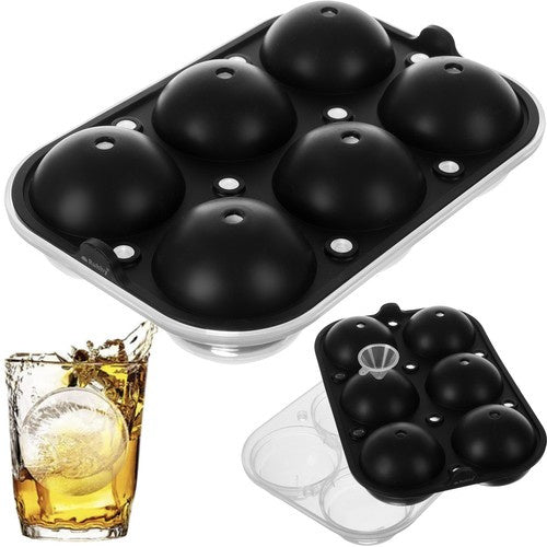 Ruhhy 20989 XXL Siliconen IJsballen Vorm - Voor 6 Ronde IJsballen - Zwart