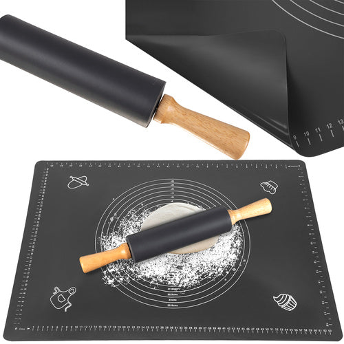 Ruhhy 23760 Siliconen Bakmat XXL met Deegroller - 70x50 cm