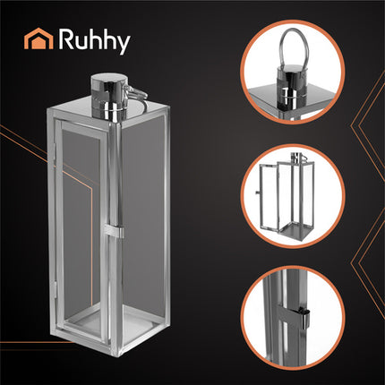 Ruhhy Zilveren Lantaarn Set - 3-delig - 38, 49 & 63 cm - Glas & RVS