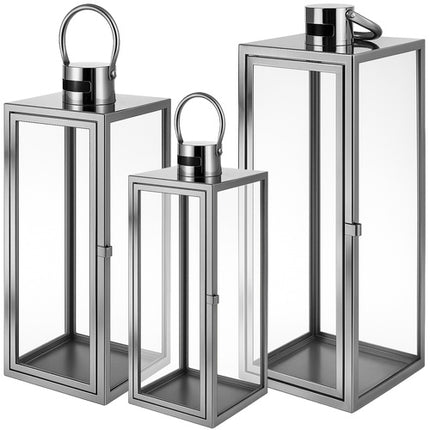 Ruhhy Zilveren Lantaarn Set - 3-delig - 38, 49 & 63 cm - Glas & RVS