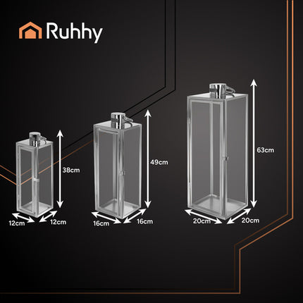 Ruhhy Zilveren Lantaarn Set - 3-delig - 38, 49 & 63 cm - Glas & RVS