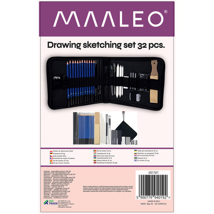 Maaleo Schetsset - 32-delig - In Luxe Zwarte Etui