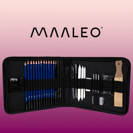 Maaleo Schetsset - 32-delig - In Luxe Zwarte Etui