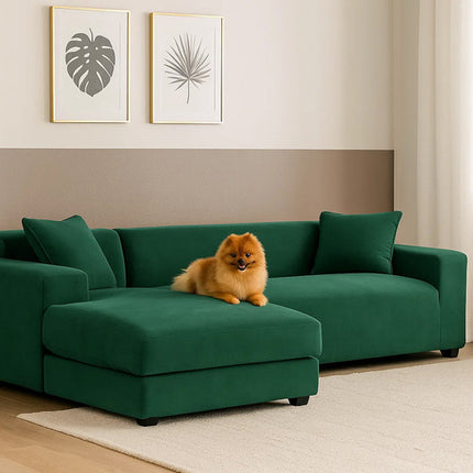 Ruhhy Hoekbankhoes - 190-230 cm - Flesgroen - Fluweel