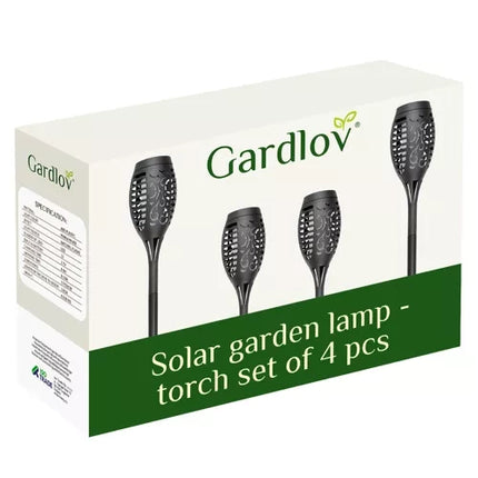Gardlov Solar Tuinfakkels - Set van 4 - Vlam Effect - Warm Wit