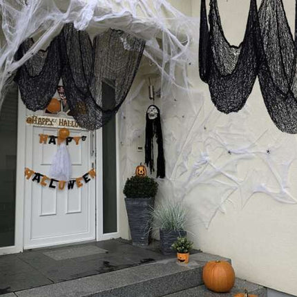 Malatec Kunstmatig Spinnenweb - 198 x 76 cm - Zwarte Halloween Decoratie