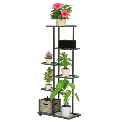 Ruhhy Metalen Plantenstandaard - 106 cm - 6 Niveaus - Loft Stijl - Zwart