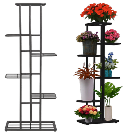 Ruhhy Metalen Plantenstandaard - 106 cm - 6 Niveaus - Loft Stijl - Zwart