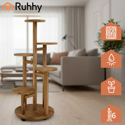 Ruhhy Houten Plantenstandaard - 86 cm - 7 Plateaus - Verrijdbaar