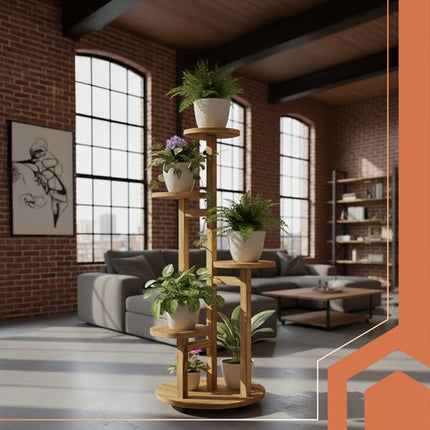 Ruhhy Houten Plantenstandaard - 86 cm - 7 Plateaus - Verrijdbaar