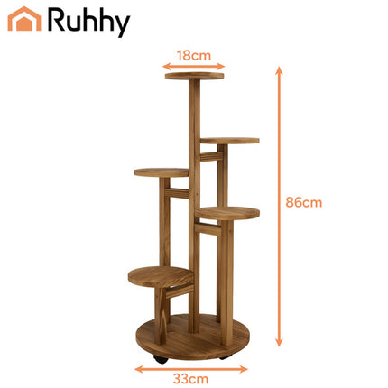 Ruhhy Houten Plantenstandaard - 86 cm - 7 Plateaus - Verrijdbaar